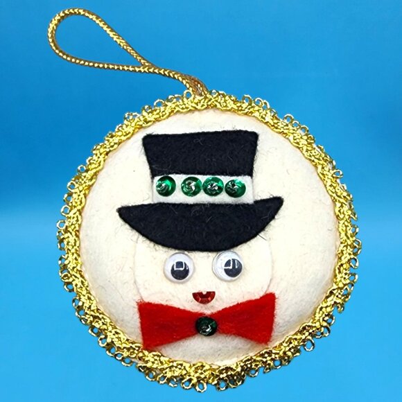 Vintage Felt Christmas Ornaments Set • Snowman w/ Googly Eyes • Beaded Tree • Se - Picture 3 of 11